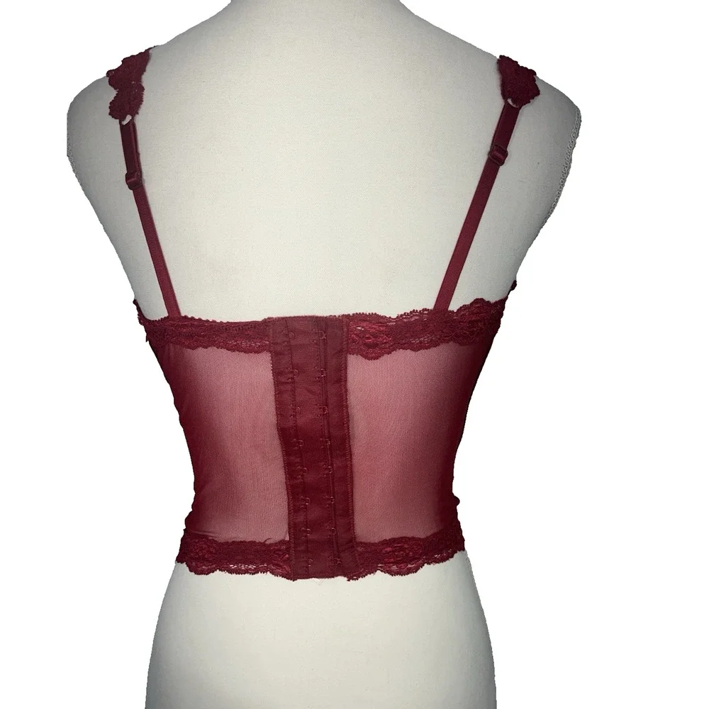 Victoria's Secret Vintage Cranberry Lace & Velvet Corset Bustier set 36/ S panty